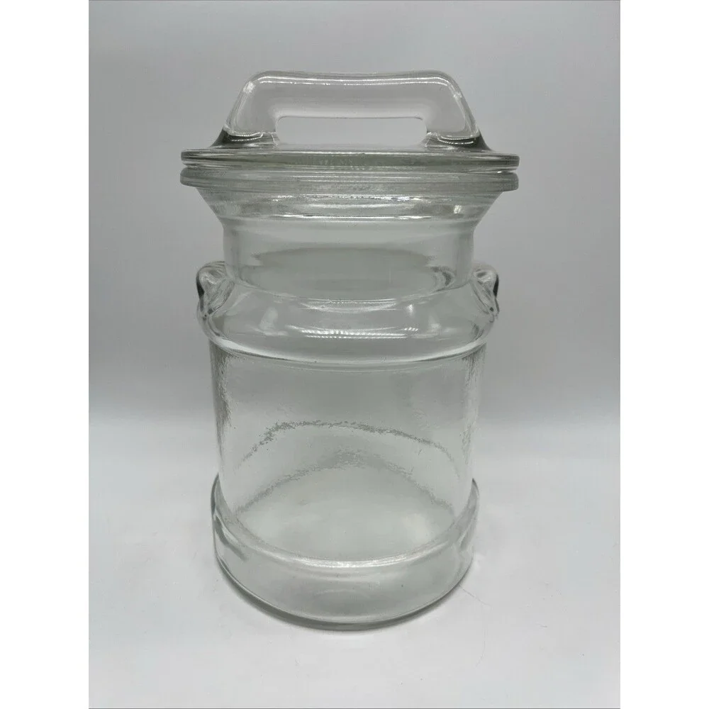 L E Smith Glass Milk Can Shaped Apothecary Jar Canister